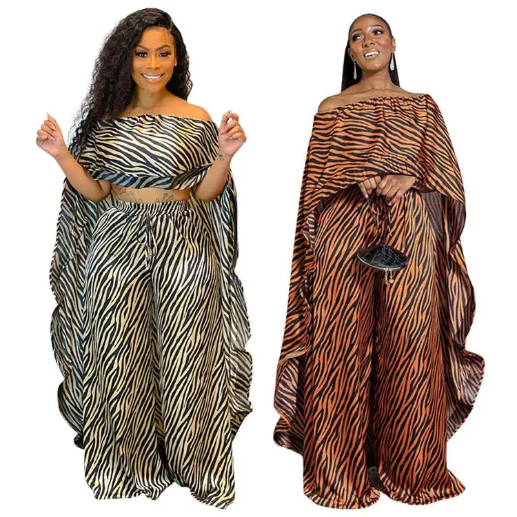 
Newest Fashion Plus Size Cloak Top Printed Two Pcs Pants Set Women 