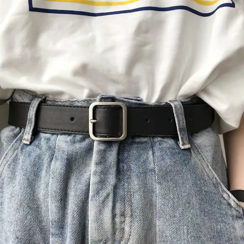Square Buckle Faux Leather Belt  Women Casual Wild Belt Adjustable Ladies Jeans Waist Belt