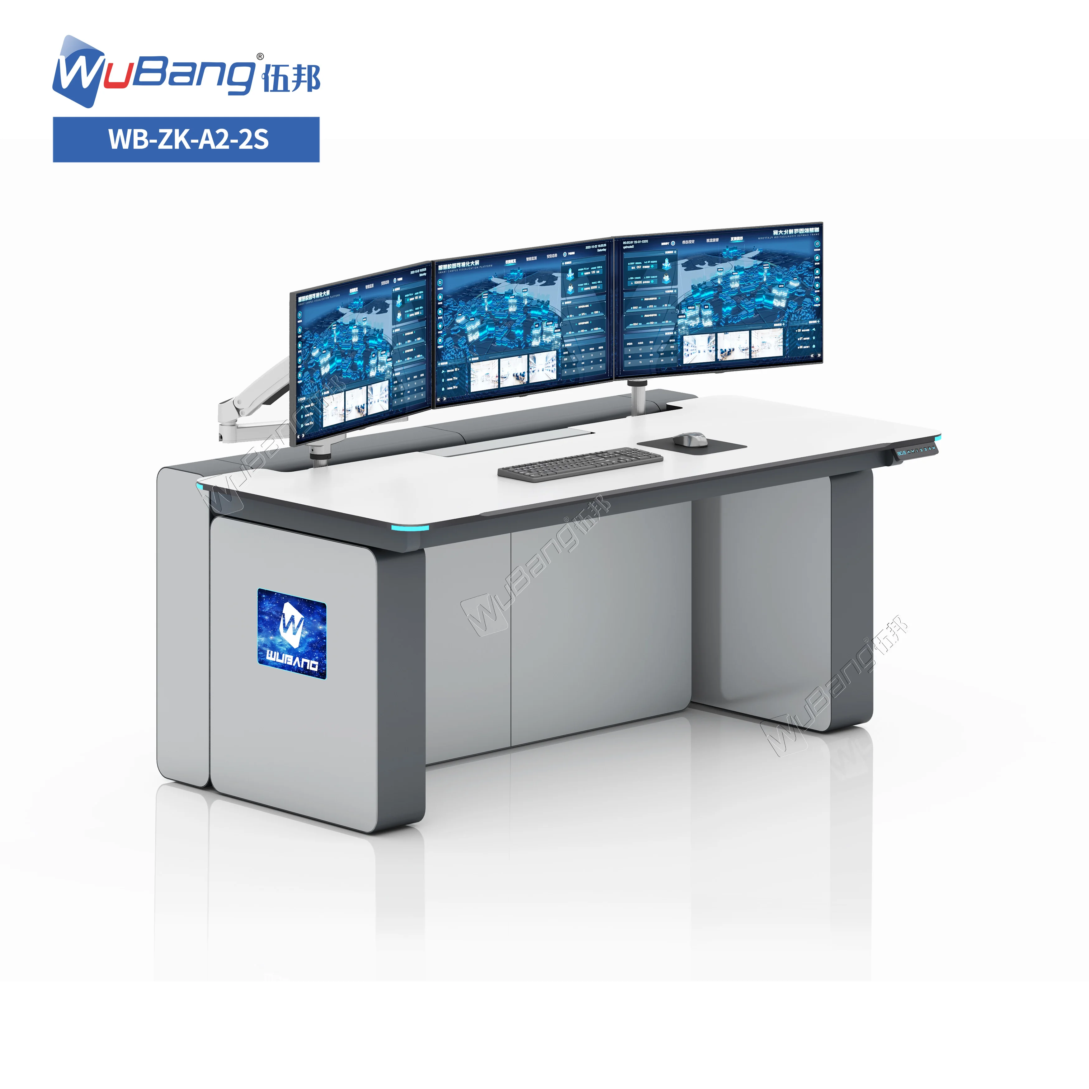 Security System Integration Control Room Furniture Dual Motor Sit Stand Monitoring Workstation