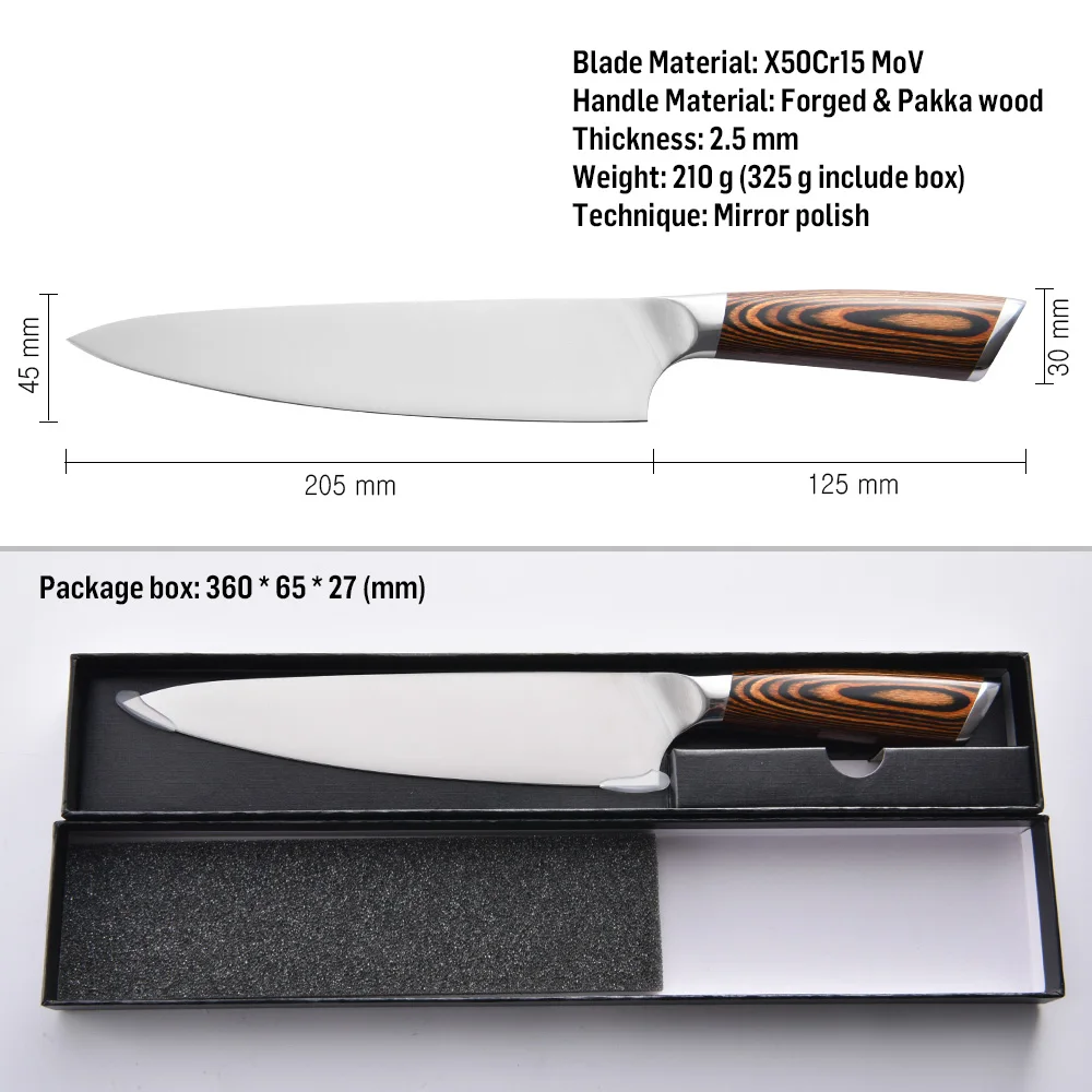 RUITAI Amazon premium sharp 5Cr15MoV pakkawood handle 8 inch FBA in stock chefs knife with gift box