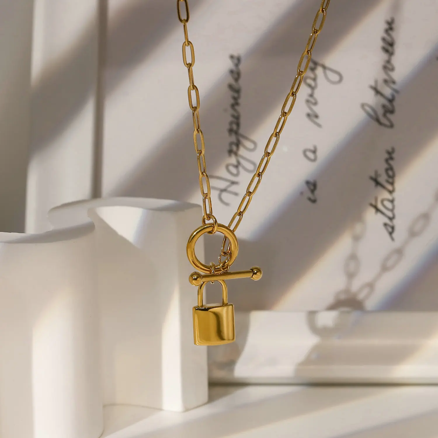 18K Gold Plated Lock Medallion Vintage Coin Necklace Gold Chain Necklace Layered Chain Necklace