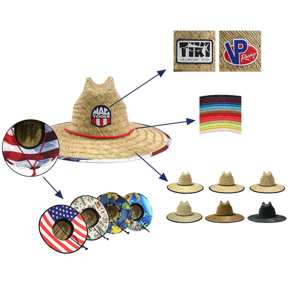 Classical Drinking Camouflage Linen Cowgirl Australian Leopard Raffia Cowboy Big Flat Top Straw Hat Printed Lifeguard Hat