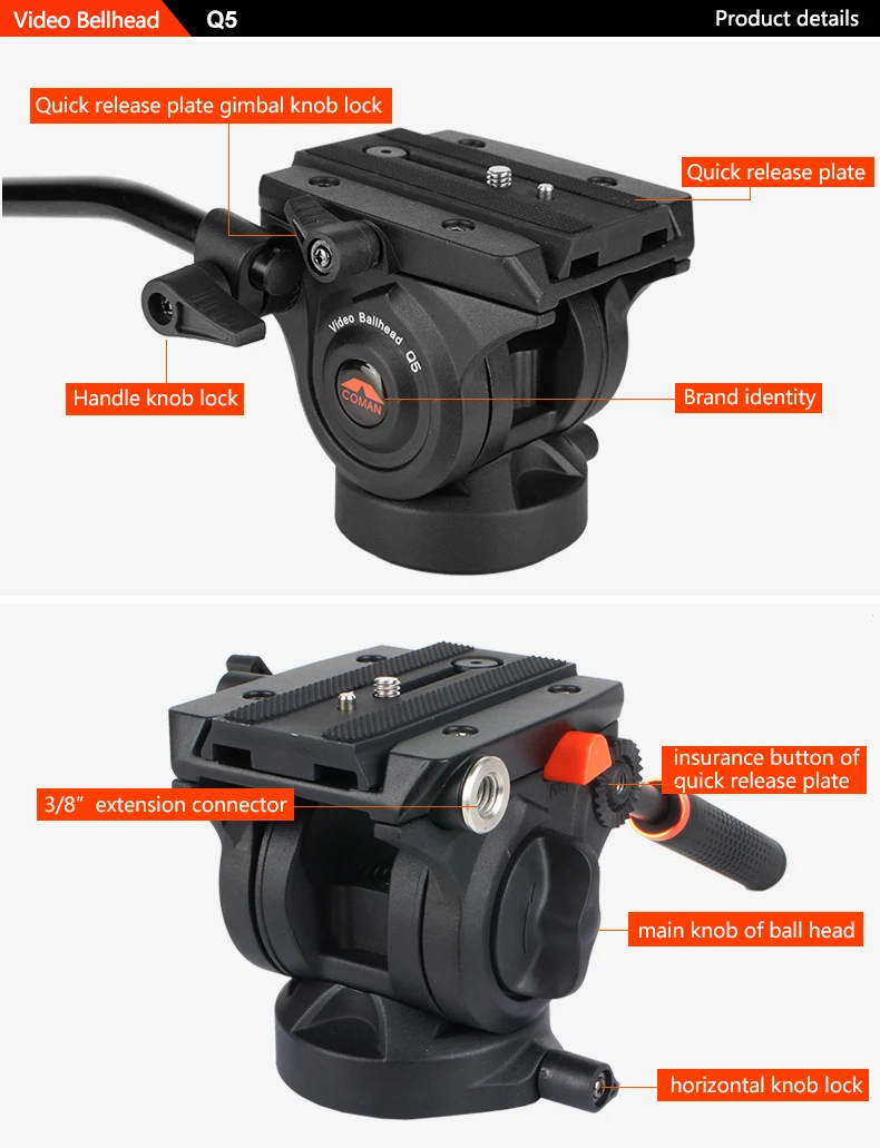 Coman professional lightweight video fluid tripod ball head Q5