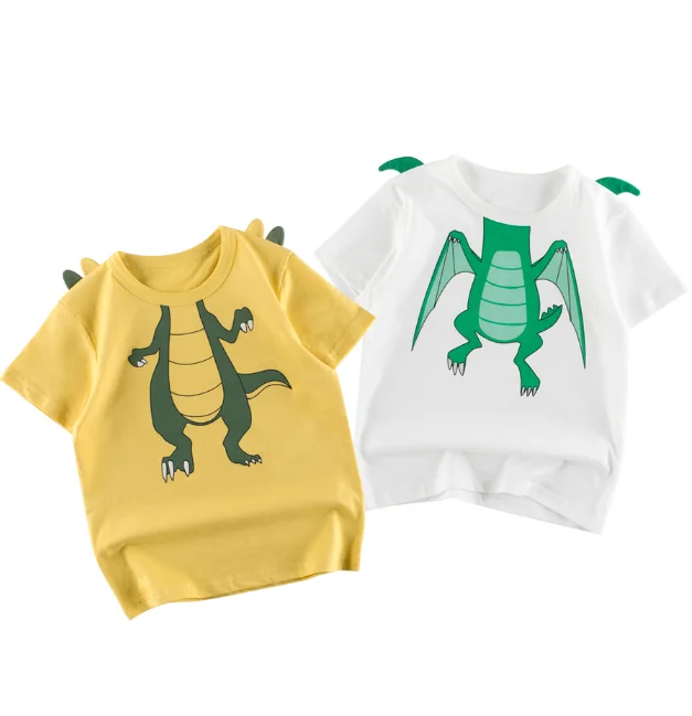 Hot New Unisex Casual T-Shirt & Coat for Boys Small Cartoon Dinosaur Design Short Sleeve round Neck for Summer