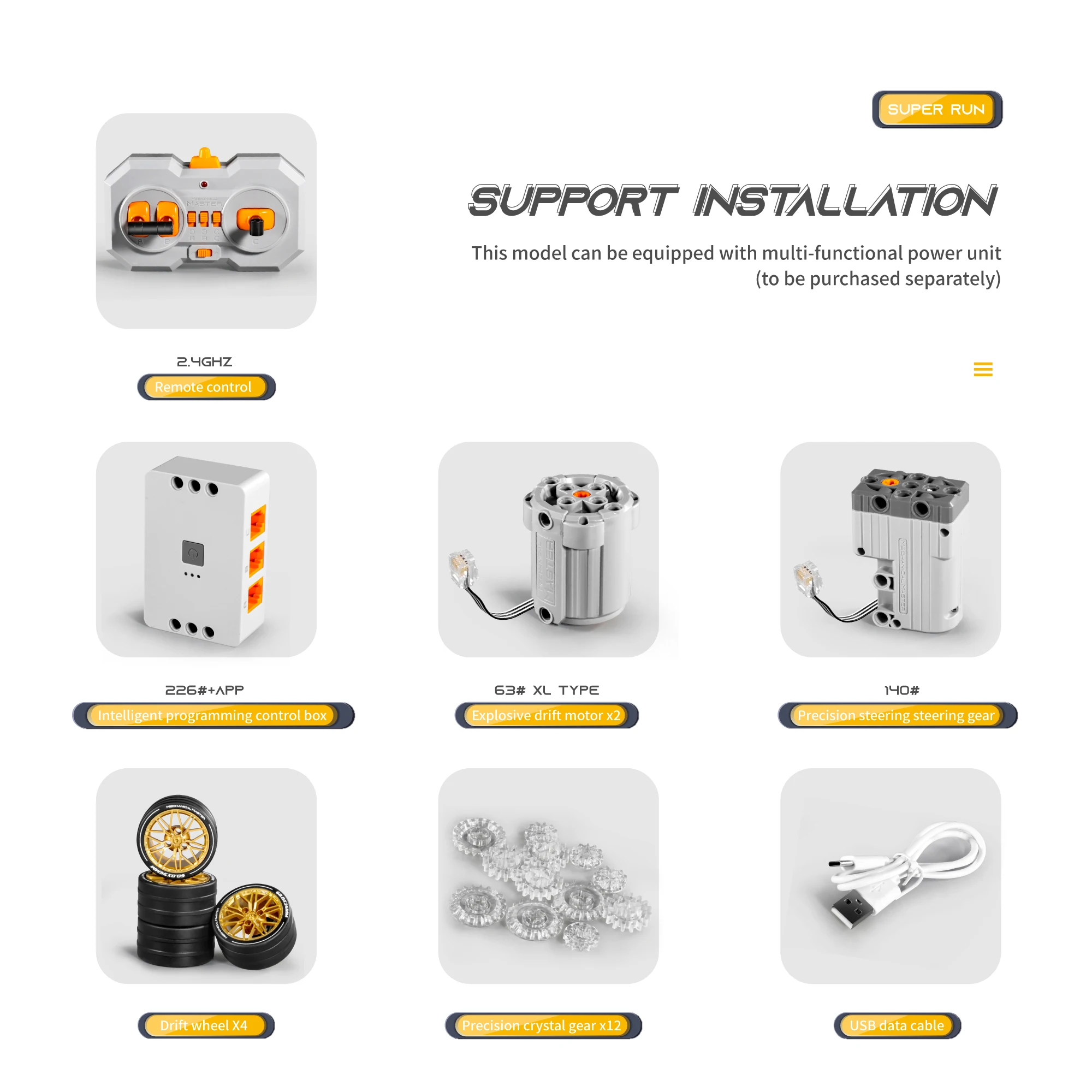 1/10 RC Drift Supercar 1887pcs 2.4G APP Mode STEM DIY Remote Control Sports Vehicle Building Block Model Sets Kits