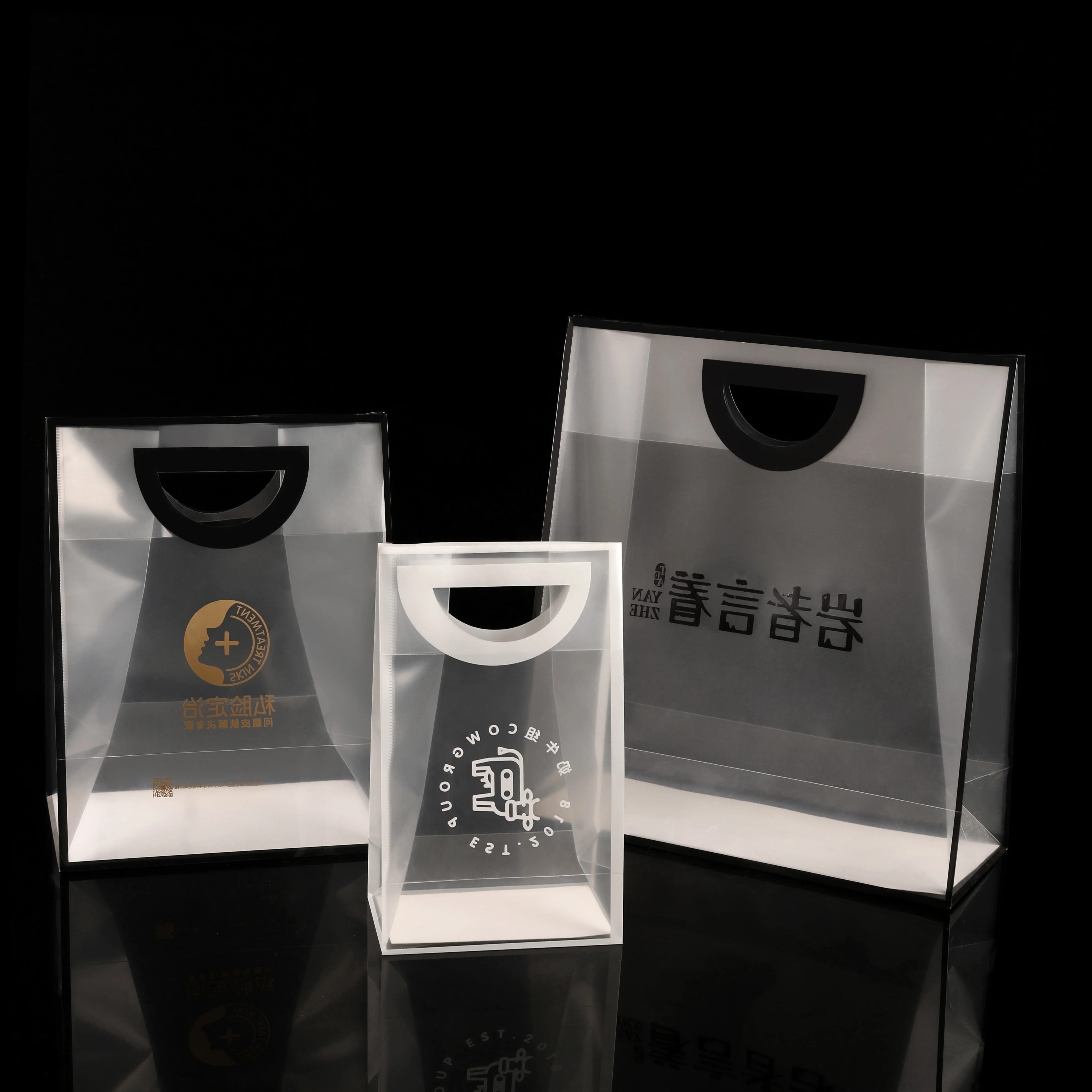 Flower shop gift portable wedding bouquet packaging transparent bag with handle decoration PP gift bag