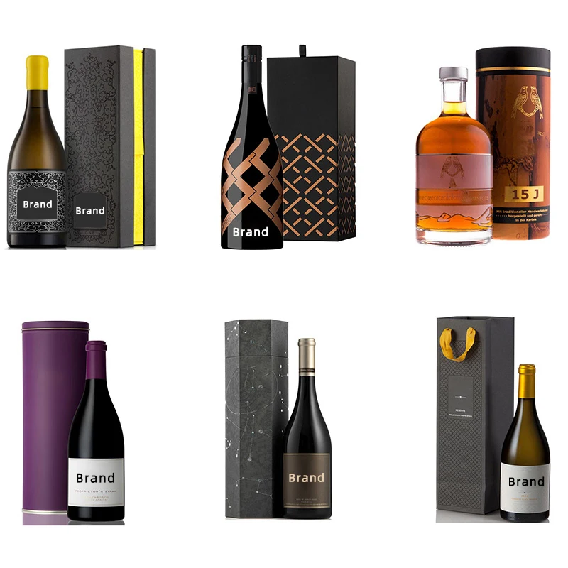 Custom Rigid Cardboard Liquor Packaging Boxes Champagne Whisky Red Wine Paper Gift Box