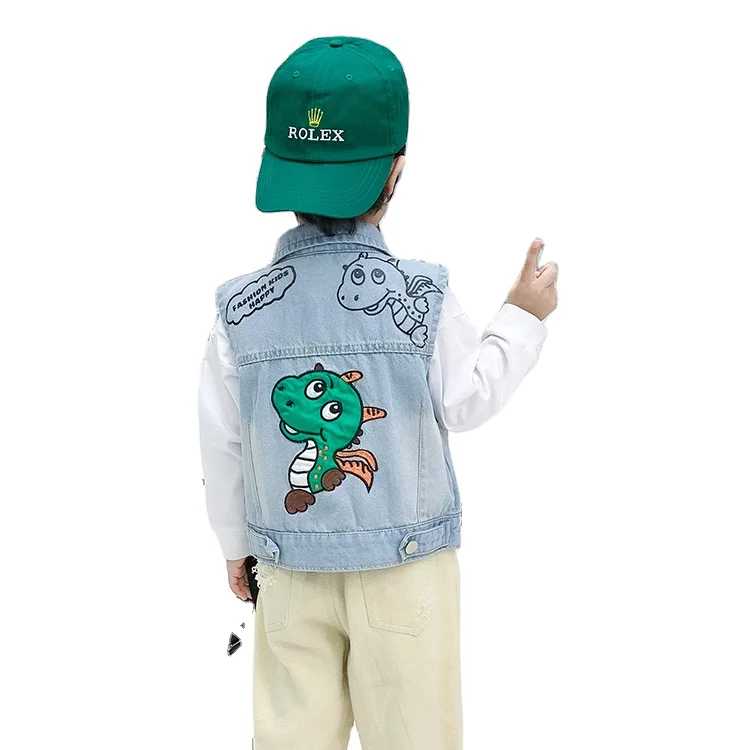 
Customized new spring kids cowboy waistcoat light blue boys denim vest 