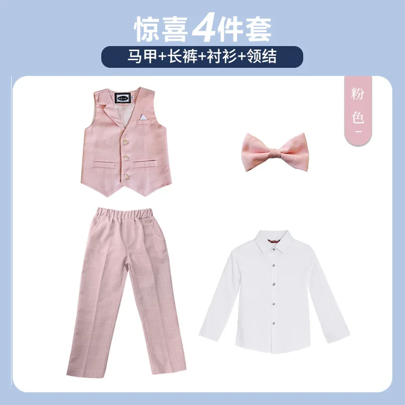 Children Summer Spring Single Breasted Suit Set Boys Handsome Blazer Pants 3pcs Clothes Set Kids Performance Party Costume