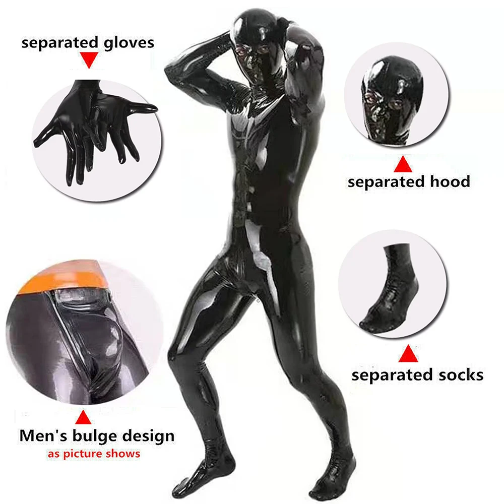 Wetlook Full Body Mens Sexy Faux Leather Catsuit PVC Bodysuit Stretchy Sheath Zentai Tight Exotic Jumpsuit Night Clubwear
