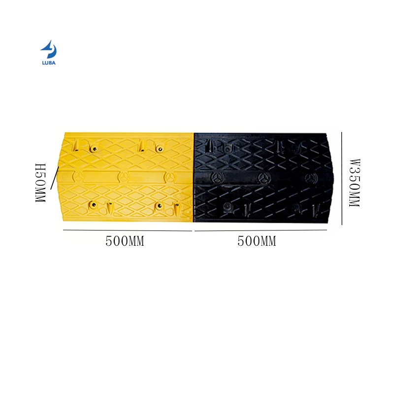 500*350*50Mm Automobile Parking Slope Limit Buffer Belt Yellow Black Rubber Speed Bump