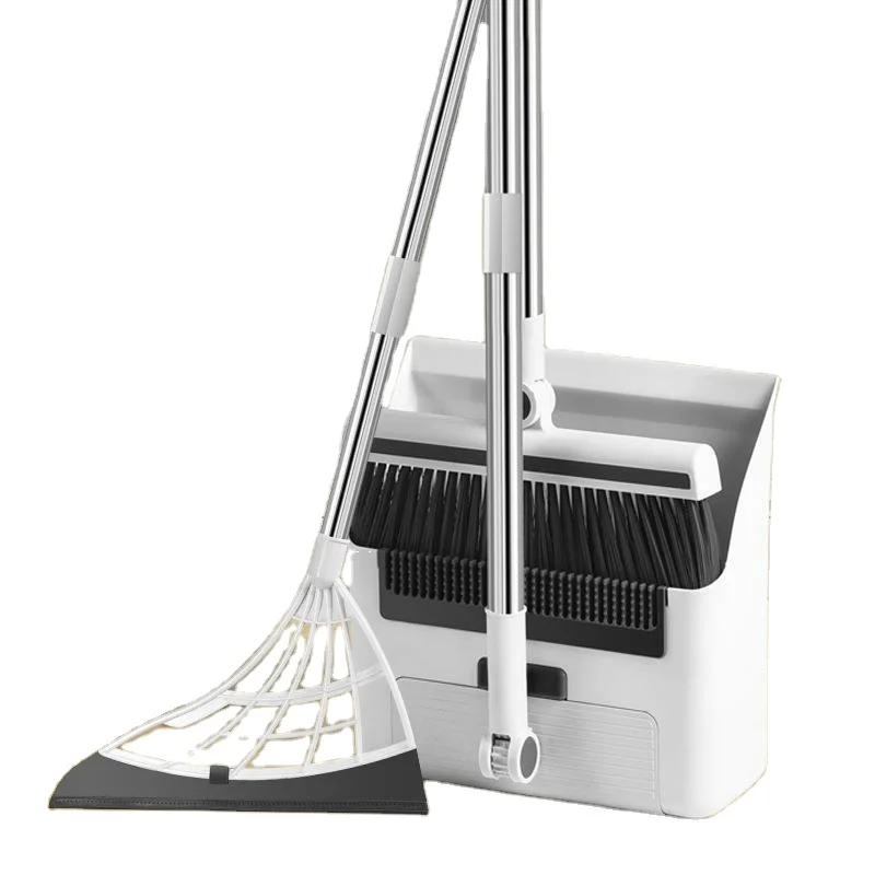 New Rotating Head Plastic 3 in 1 Brooms and Stand Up Dust Pan Long Handle Indoor Soft Fur Broom and Dustpan With Brush