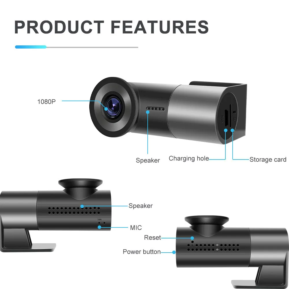 Podofo Dash Cam Full HD 1080P Driving Recorder WiFi Car Dash Camera Rear View Car DVR Camera Night Vision 360 degrees