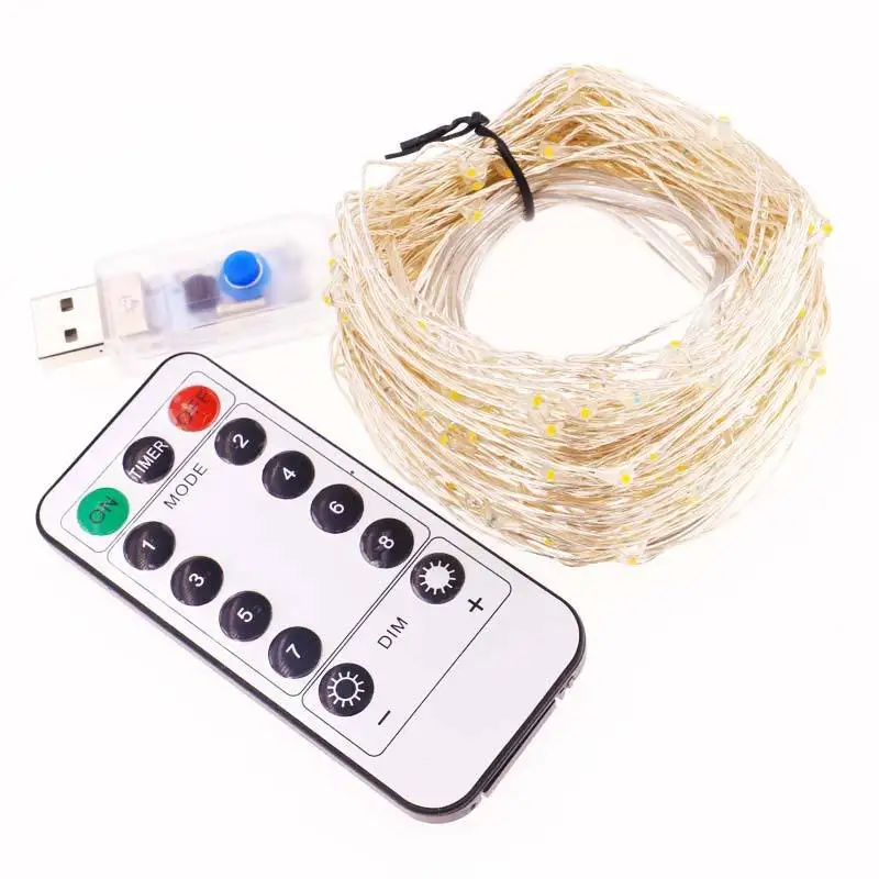 Usb Eight Function Remote Control Waterproof Christmas Light String Led Solar Copper Light String