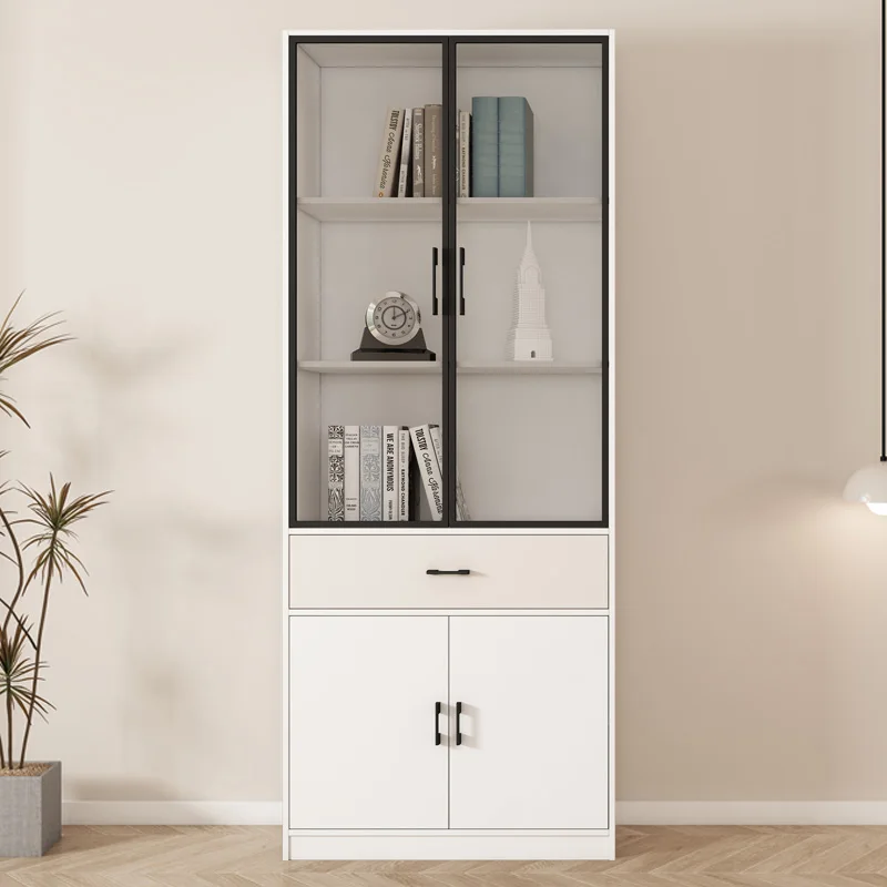 Дизайн студенческой школы Белый Офис Роскошные Деревянные книжные шкафы 2-дверные Угловые Детские полки с шкафом