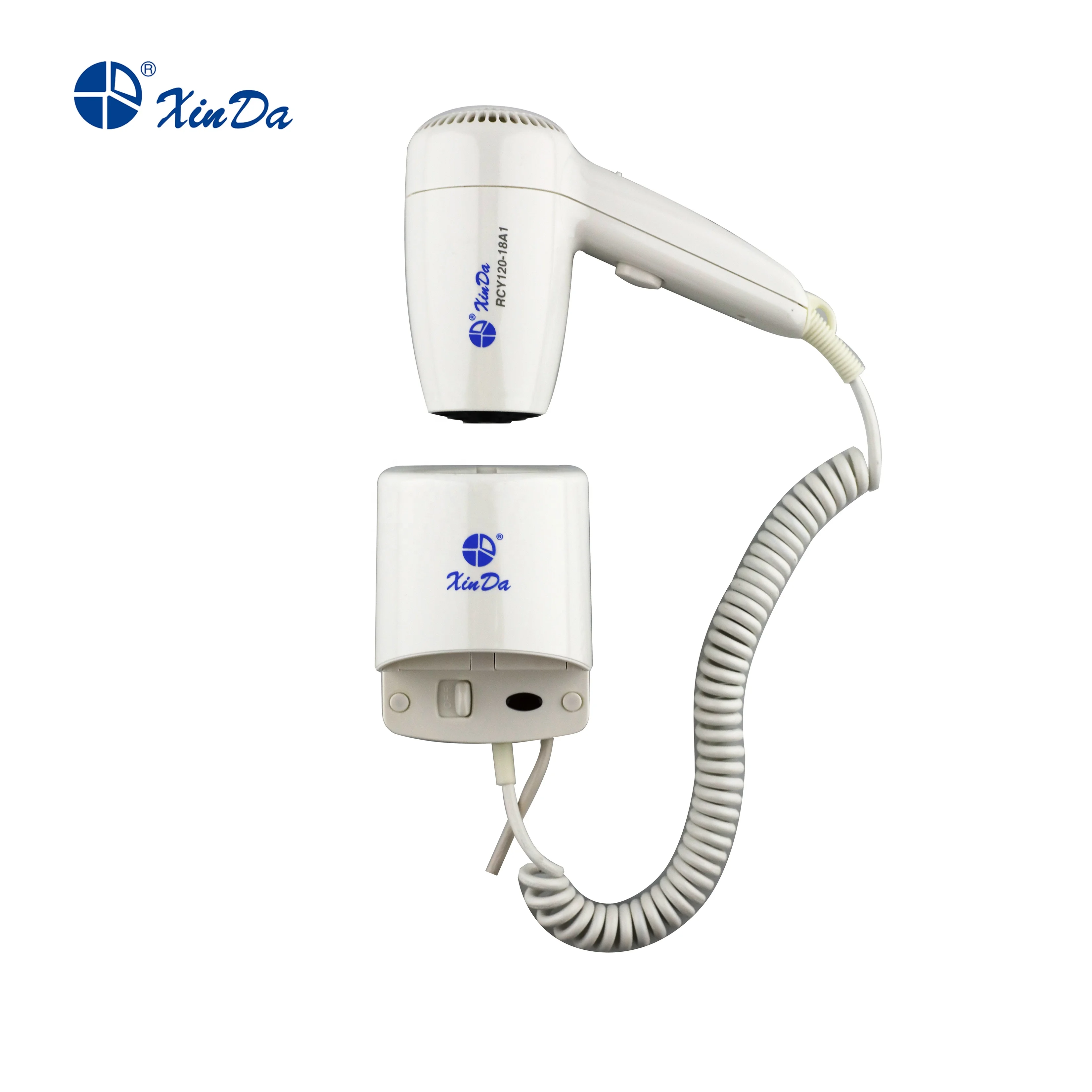 
The XINDA RCY-120 18A Home & Hotel Convenience Mounted Base with Safety Switch ABS White Hair Dryer 