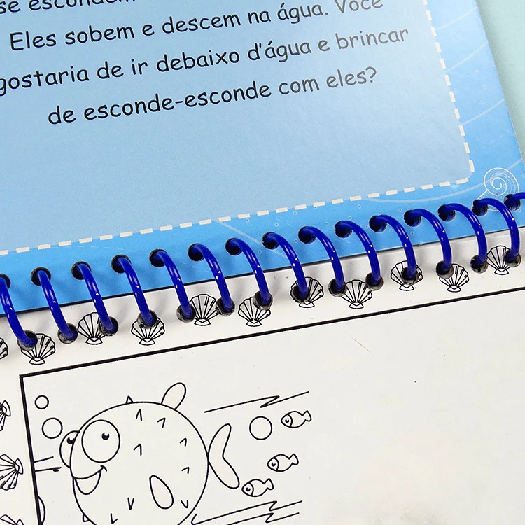 
BSCI Factory Custom Made Kids Water Coloring Book With Spiral Binding, Whales 
