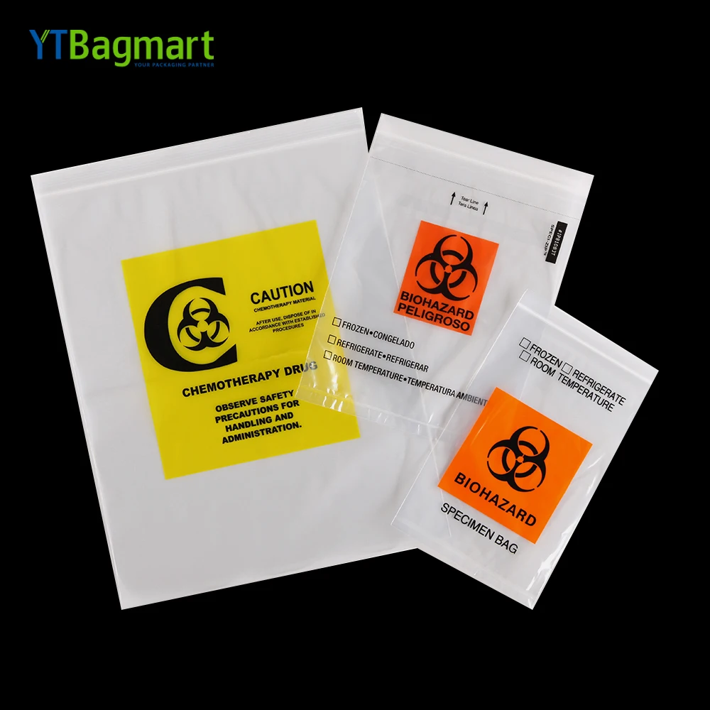 Sterile Sample Medical Biohazard Bags Lab 95Kpa Specimen Transport Bag With Document Pouch