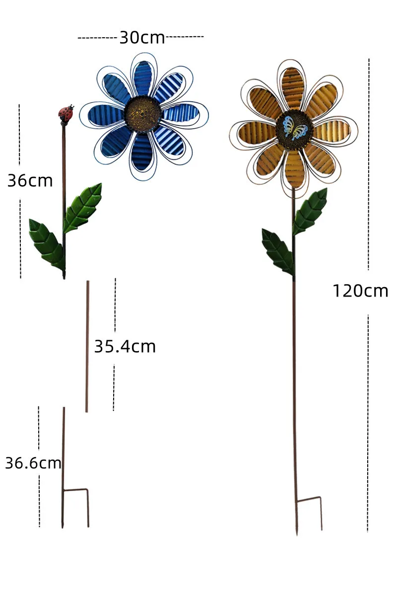 Flower With Insects Windmill Metal Rotating Flower Windmill With Stake Standing Lawn Flower Pinwheel Outdoor Garden Stakes Decor