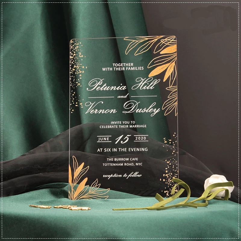 Wholesale Customized printing luxury Elegant Unique Real Foil acrylic invitations wedding invitation card for invit