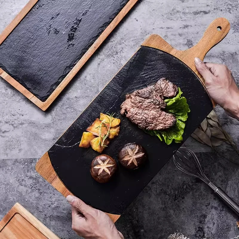 Beef Acacia wood slate western dinner plate oval steak wood tray sushi western food solid wood tray Slate Steak Board Platter