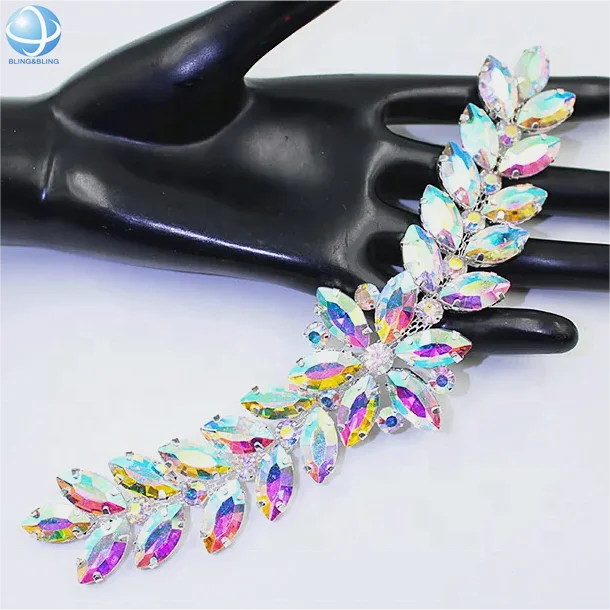 18mm AB Color Horse Eyes Crystal Applique Long Shiny Trim Patches Sew DIY Accessories For Has Garment Headband Decor