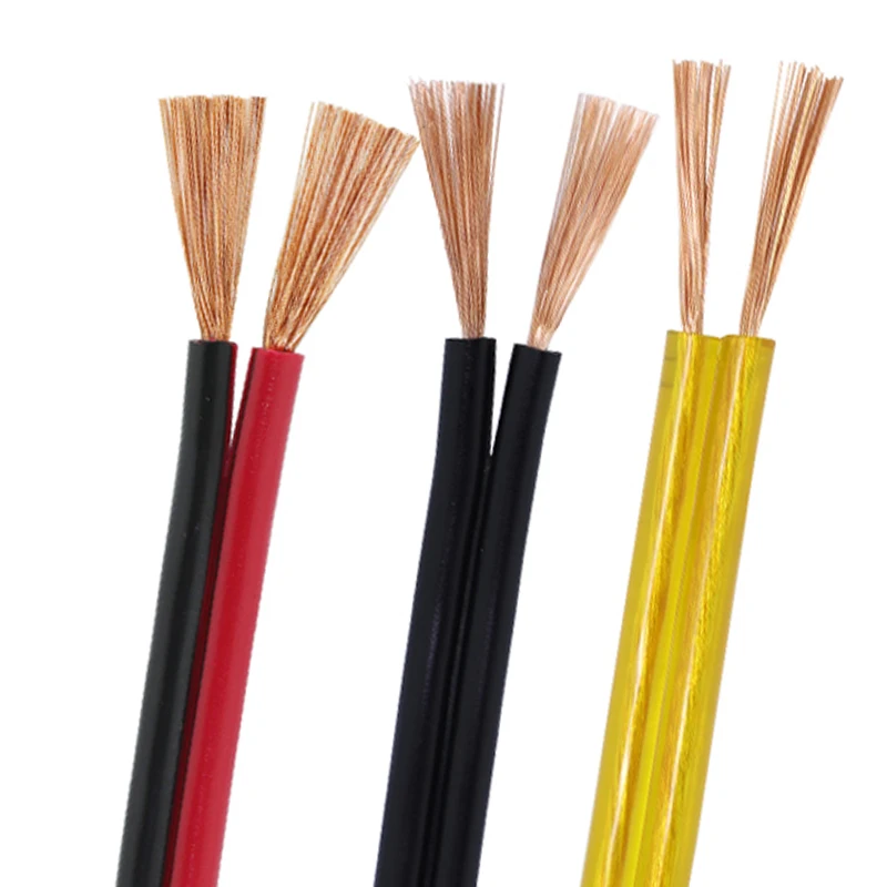 AWM Flat UL2468 22AWG 2 Core PVC Bare Copper Insulation Flat Ribbon White Black Red Black Transparent Speaker Wire Cable