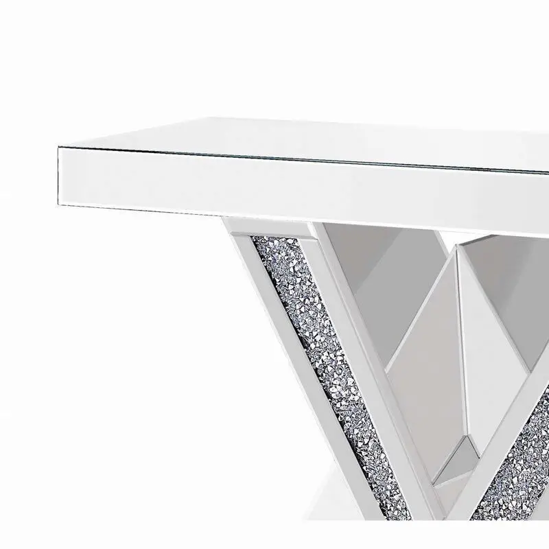V Shaped Crushed Diamond Console Table Living Room Mirrored furniture Console Table