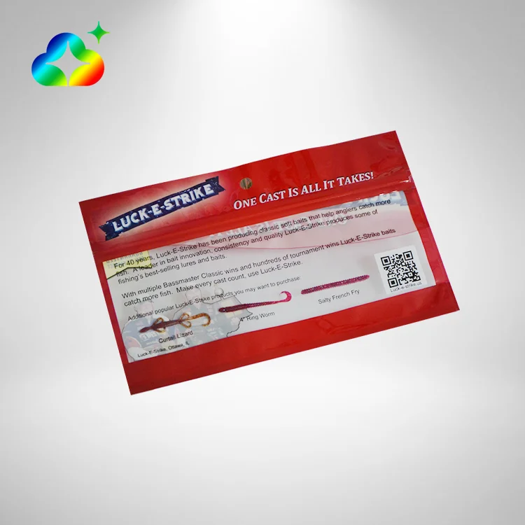 Custom Printing Soft Plastic Ziplock Fishing Lure Bait Packaging Bags With Logos And Hanging Hole
