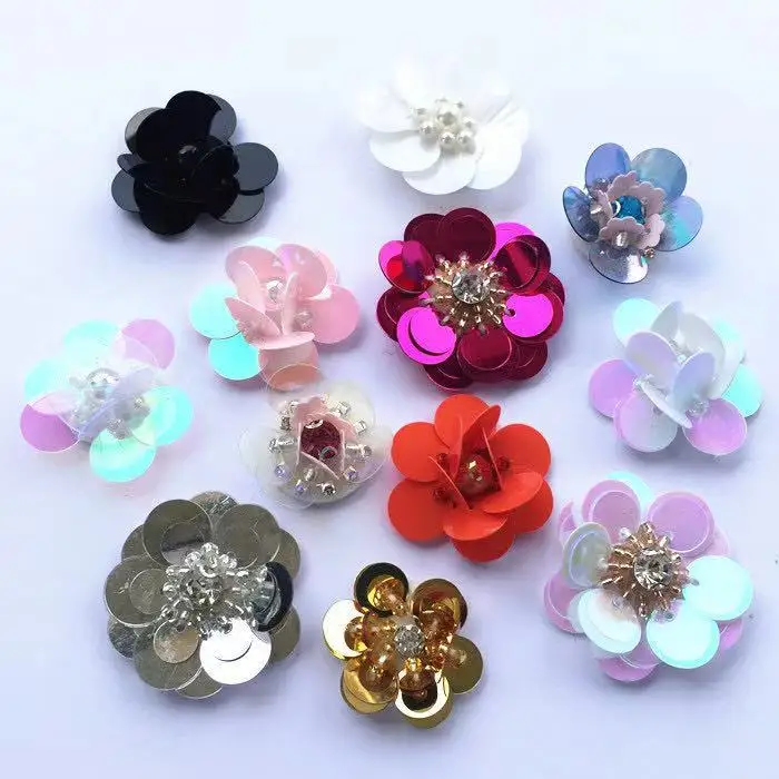 Hottest Rhinestone Beaded Sequins flower Shaped Applique Patch