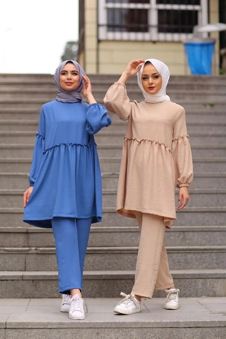 Wholesale Turkish Women Islamic Clothing Muslim Casual Set Clothes Arabic Casual Ladies Clothes Abaya Set