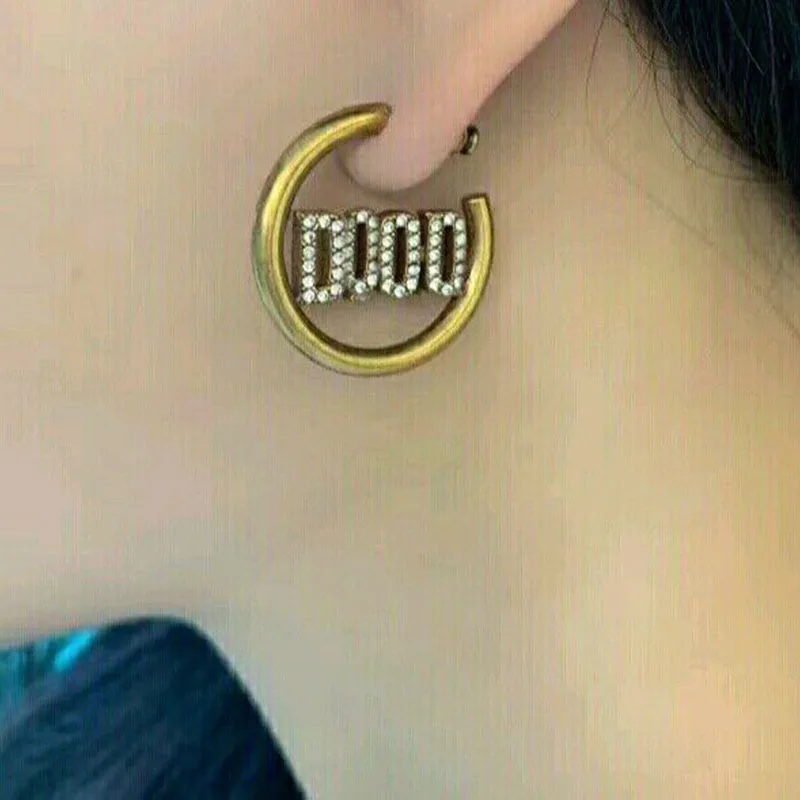 New Design Letter Earrings for Women Circle Hoop Trendy Gold Color Luxury Designer Fashion