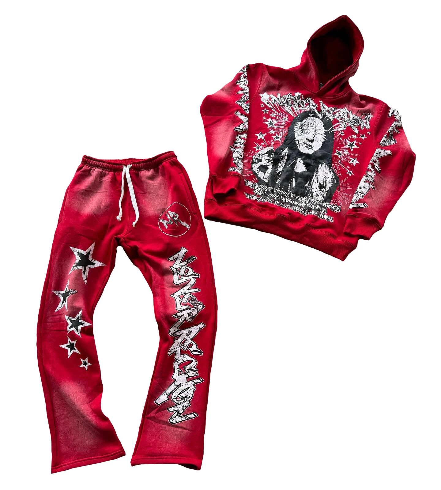 Custom Oversized Thick Cotton Heavyweight Vintage Cropped Distressed Acid Wash Sweatpants And Hoodie Set