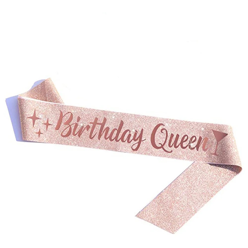
Birthday sash happy birthday girl sash Rose Gold Glitter queen Shoulder straps for Birthday Party Decorations 