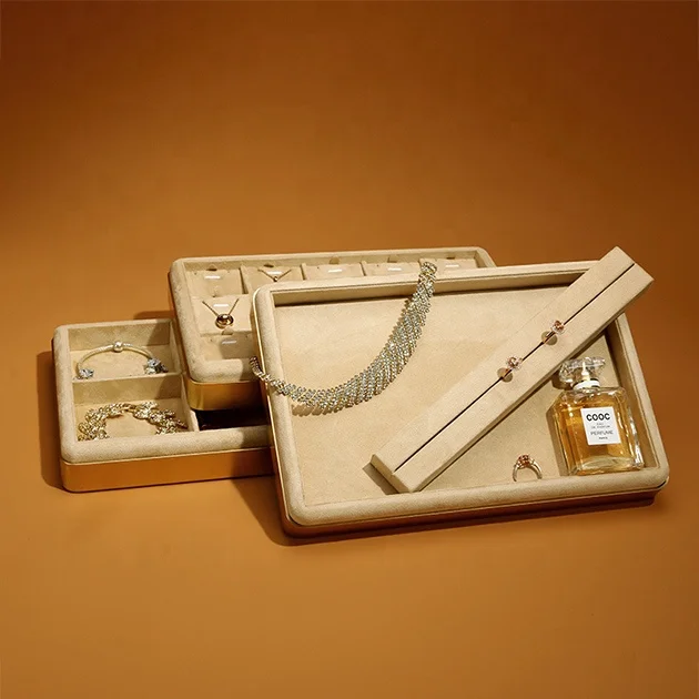 VANLOCY Factory Wholesale Spot Jewelry Display Suede Necklace Earrings Bracelet Ring Display Jewelry Tray Ring Stand