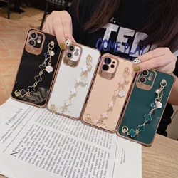 Dropshipping Leather Bracelet Four Leaf Clover Chain Phone Case For iphone 12 Pro Max 11 Pro Xs Max Xr Xs