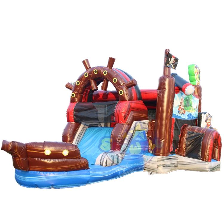 Commercial inflatable pirate ship bouncer house combo jumping bouncy castle with slide