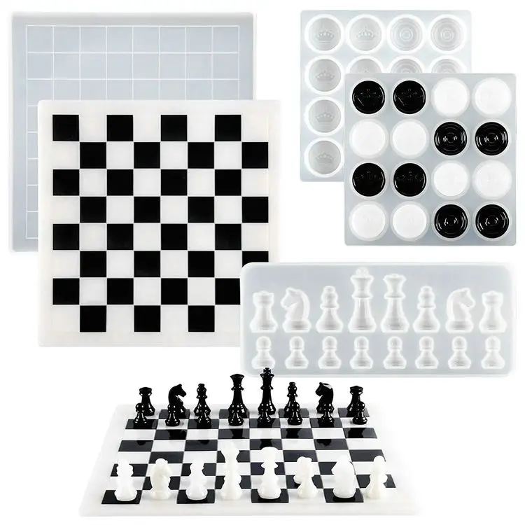 Homesun DIY Crafts 3 pack Crystal Epoxy International Chessboard Mold Silicone Resin Chess Molds