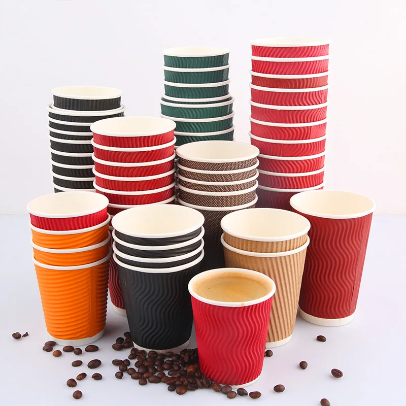 cardboard printed logo with lid disposable biodegradable 8 10 12 16oz ripple wall wholesale coffee juice branded cup paper