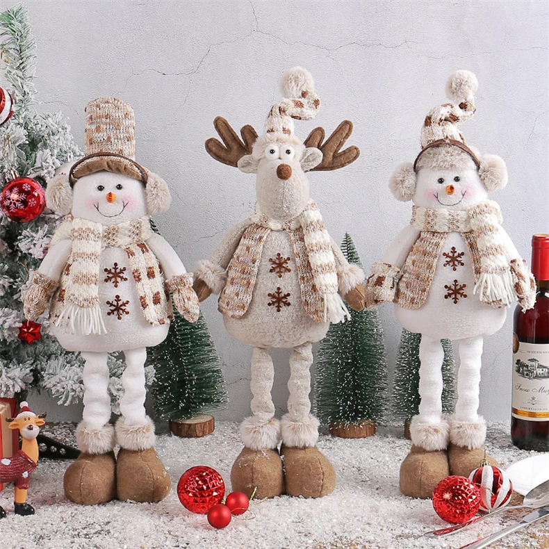 Manufacturer wholesale window scene decoration ornaments knitted elk snowman telescopic christmas doll