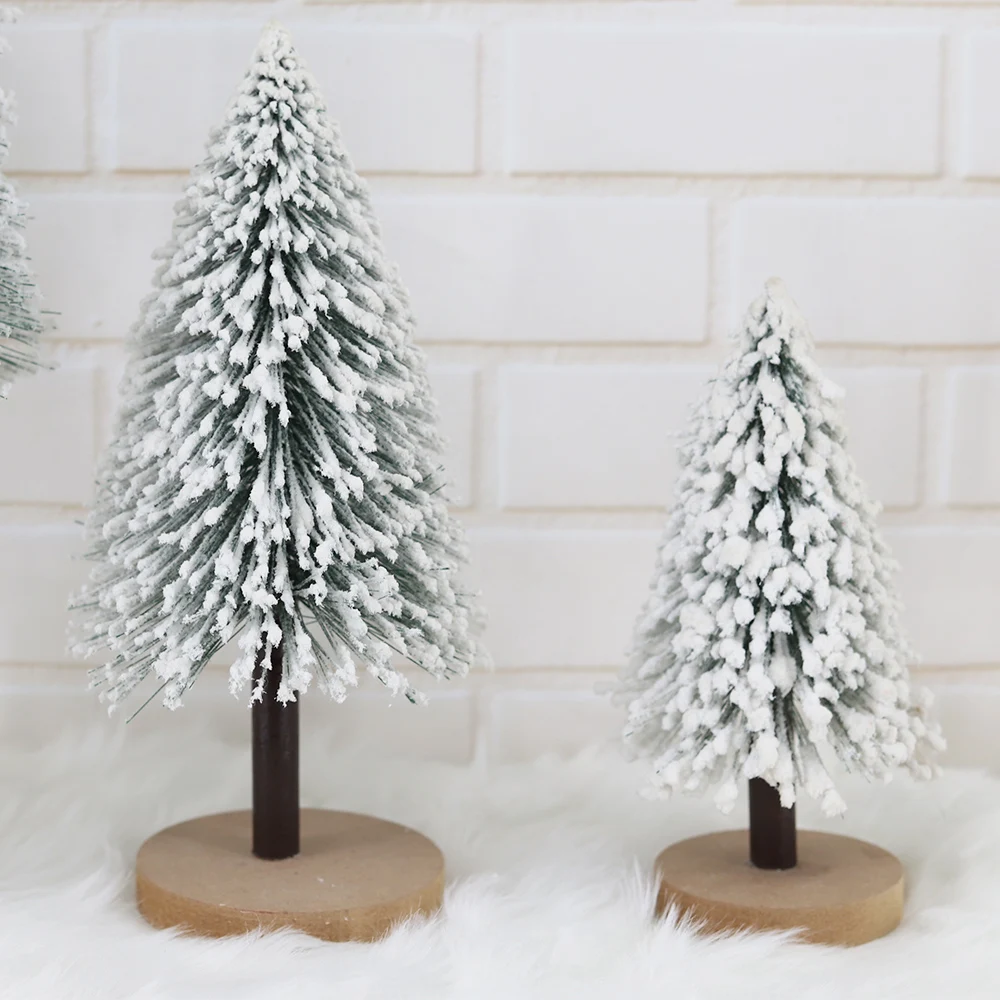 Festive Winter Holiday Table Decor LED Light Snow Flocked Miniature Christmas Pine Tree