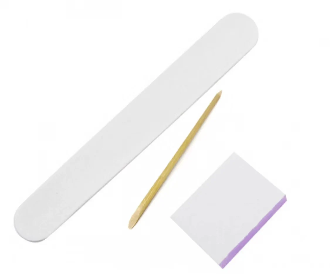 Professional 3 Pieces Manicure Kit Mini White Wood Nail File Buffer Orange Wood Stick Disposable Nail Care Set For Salon