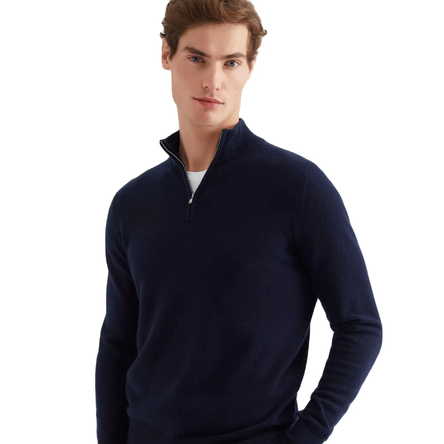 Manufacturer custom half zip neck knit cotton wool cashmere 100% cashmere polo sweater pullover for men clothing
