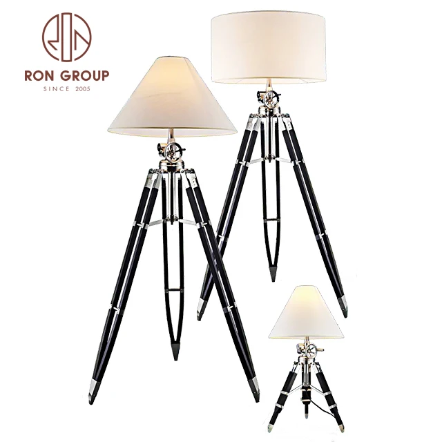 Modern Wedding Hotel Standing Lighting Waterproof Floor Led Large Lights Fabric Shade Height Adjustable Wooden Tripod Floor Lamp