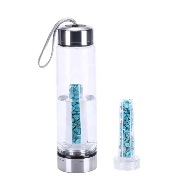 2019 Hot Custom Rose Quartz Gemstone Infused Glass Crystal Water Bottle