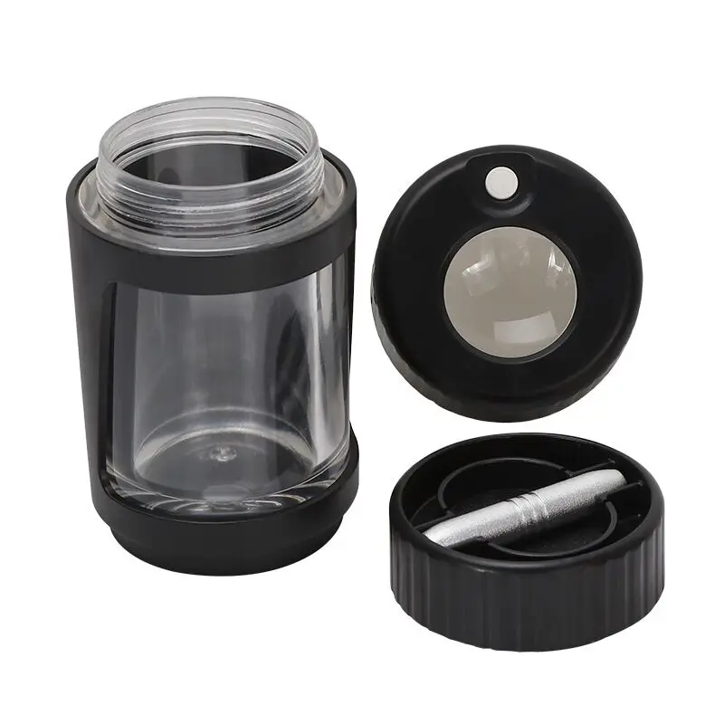 New Design glow jars LED Custom Plastic Glass Light-Up LED Air Tight Storage Magnifying Glowing Jar with grinder for tobacco