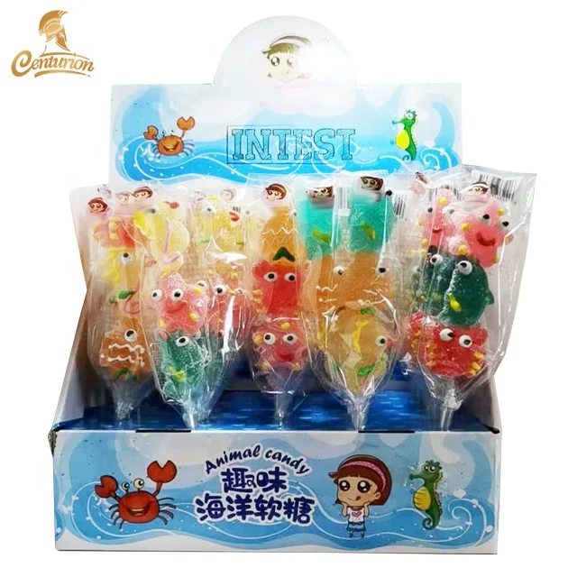 Cute Cartoon fruit  shape gummy jelly candy lollipops halal sweets lollipops gummy candies manufacturer