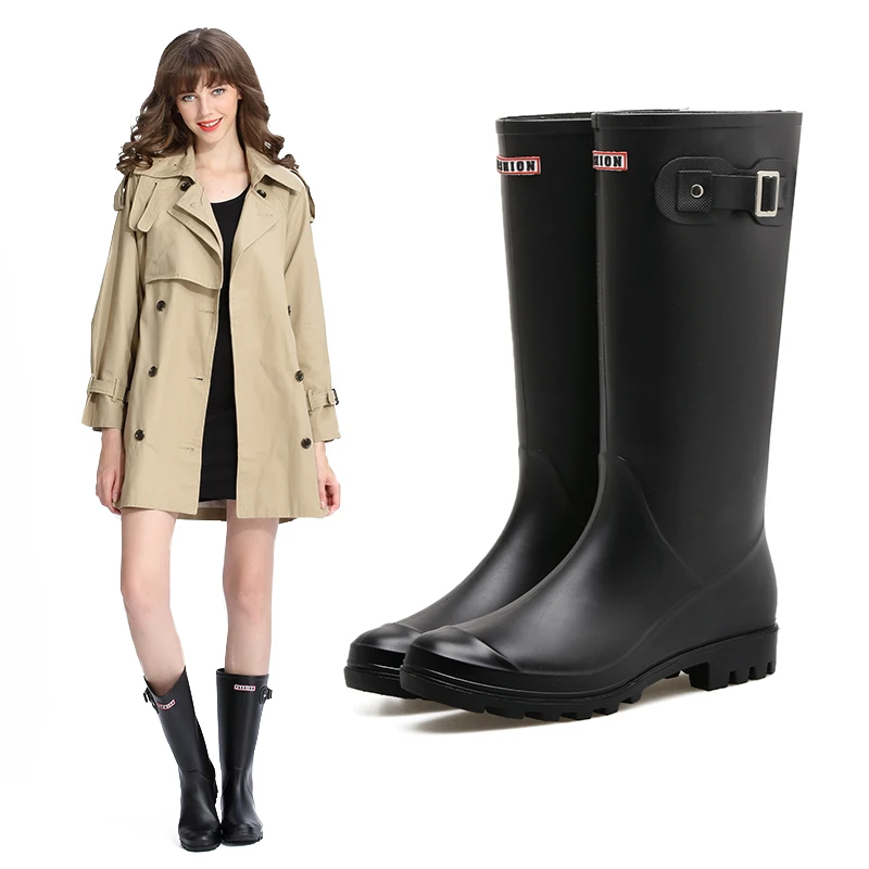 Slip resistant rubber sole western women long wellies wellington rain boots for sale
