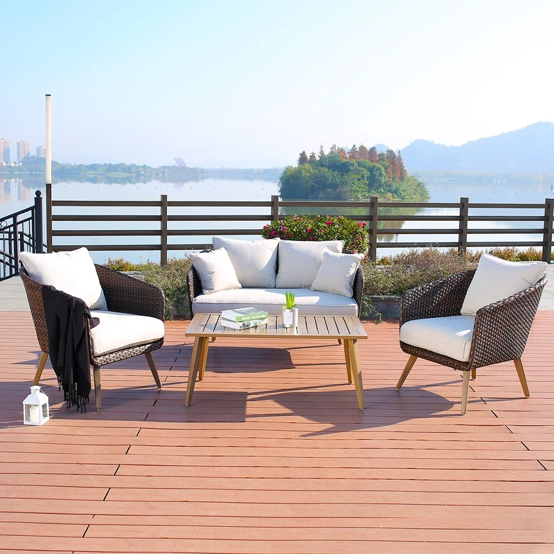 Fashion Wholesale Best Seller Patio Wicker Sofa Set Rattan Sofa With Table
