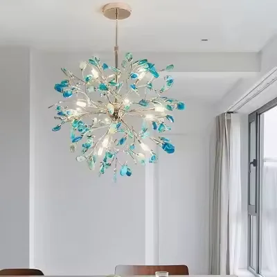 Nordic Style Creative  Leaves LED Chandeliers Romantic Diningroom Agate Stone LED Pendant Lights